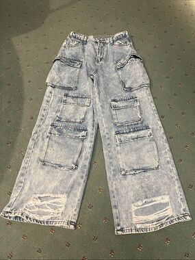 SHEIN Light Blue Denim Jeans with Golden Stitching